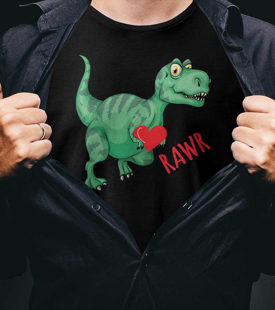 Kids Valentines Day Toddler Dinosaur Holding Heart Rawr T-Shirt