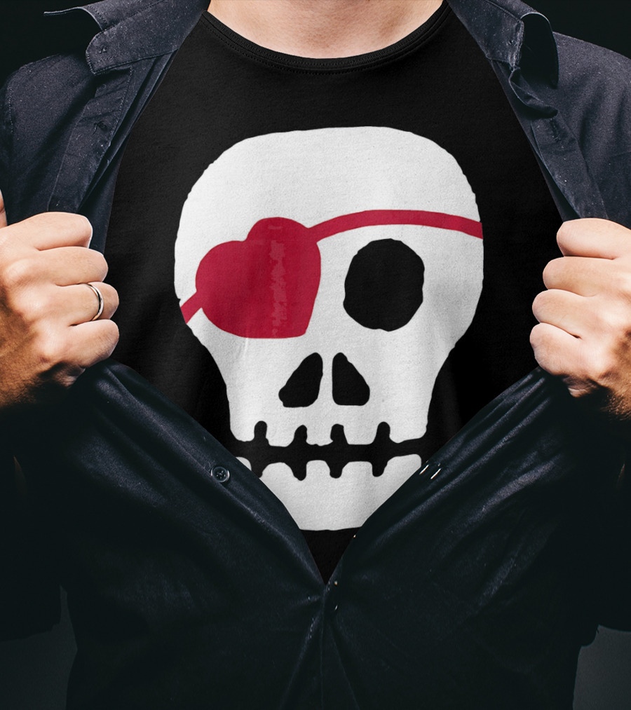 Kids Valentines Day Skull With Heart Eyepatch T-Shirt