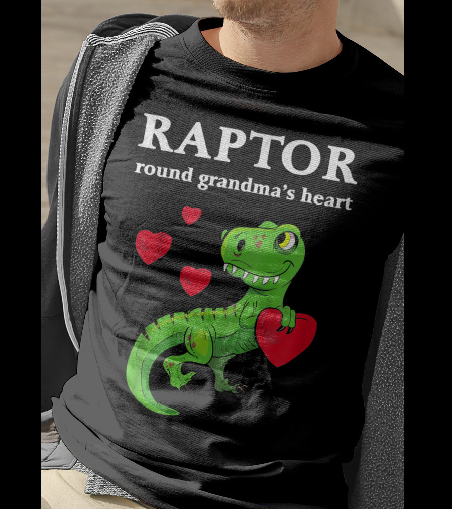 Raptor Round Grandma's Heart Valentines Rex Dinosaur T-Shirt
