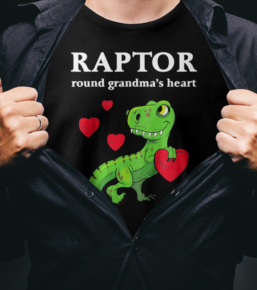 Raptor Round Grandma's Heart Valentines Rex Dinosaur T-Shirt
