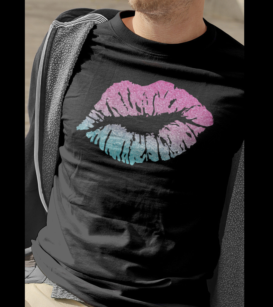 Kiss Lips Pink Blue Valentine Love T-Shirt