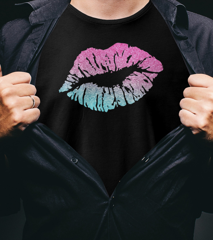 Kiss Lips Pink Blue Valentine Love T-Shirt