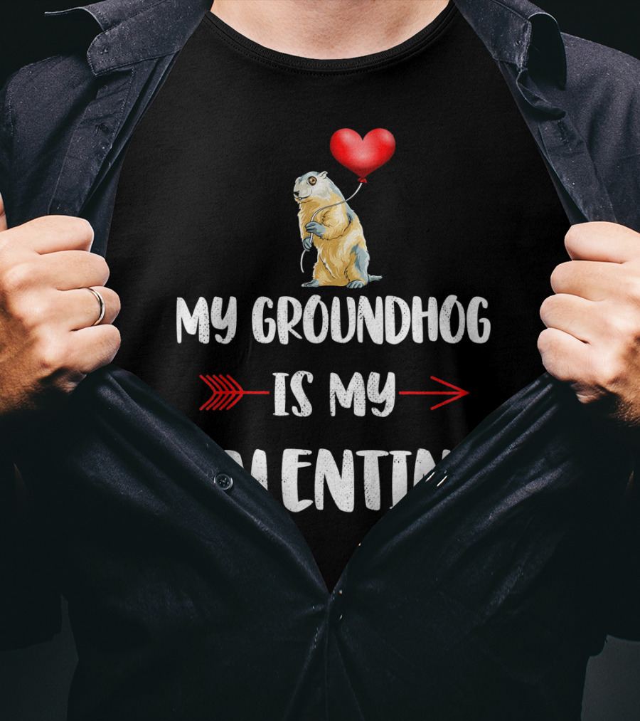 My Groundhog Is My Valentine Heart Balloon Arrow T-Shirt