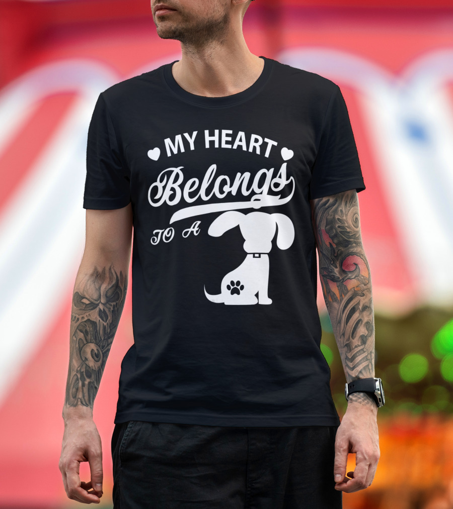 MY HEART BELONGS TO A DOG WITH PAW PRINT AND HEARTS T-Shirt