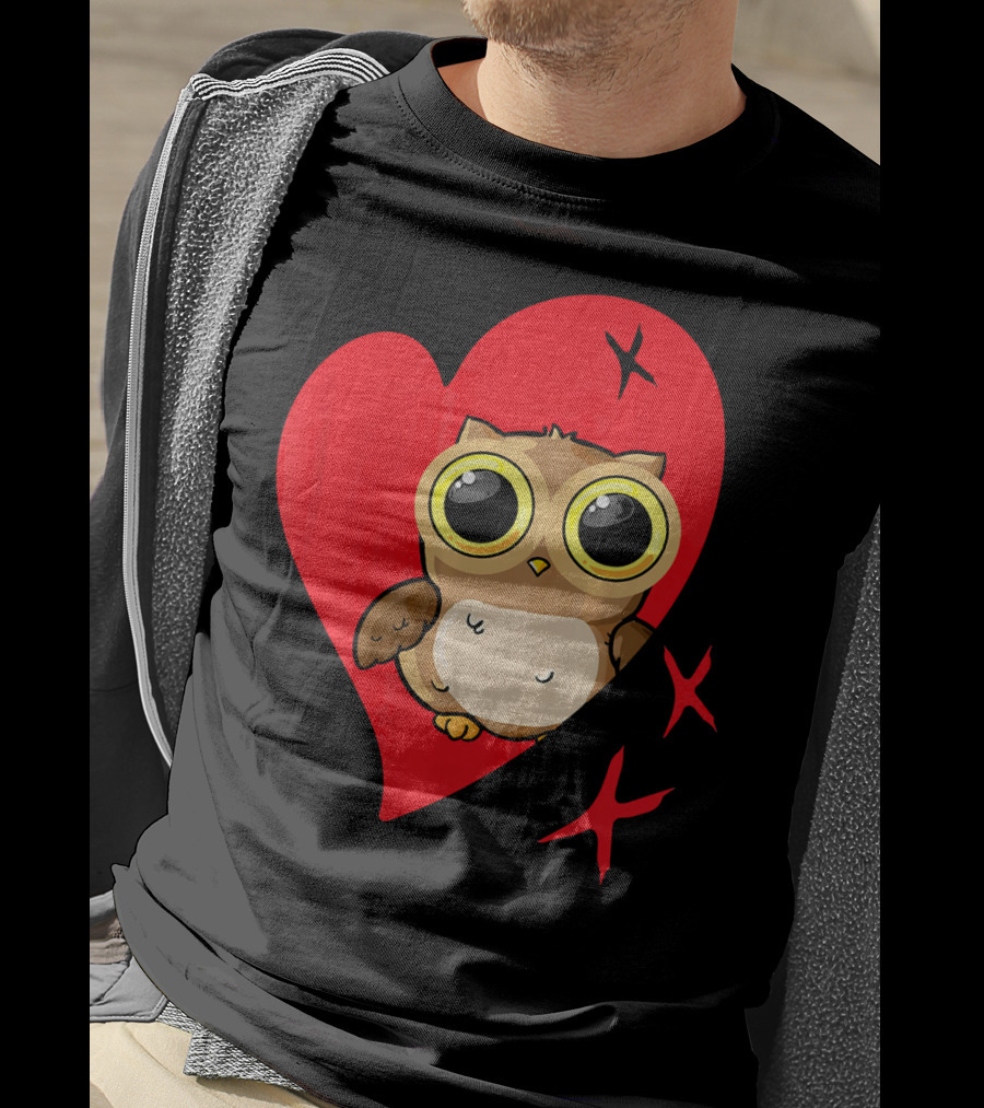 Valentine Day Red Heart Owl With Big Eyes T-Shirt