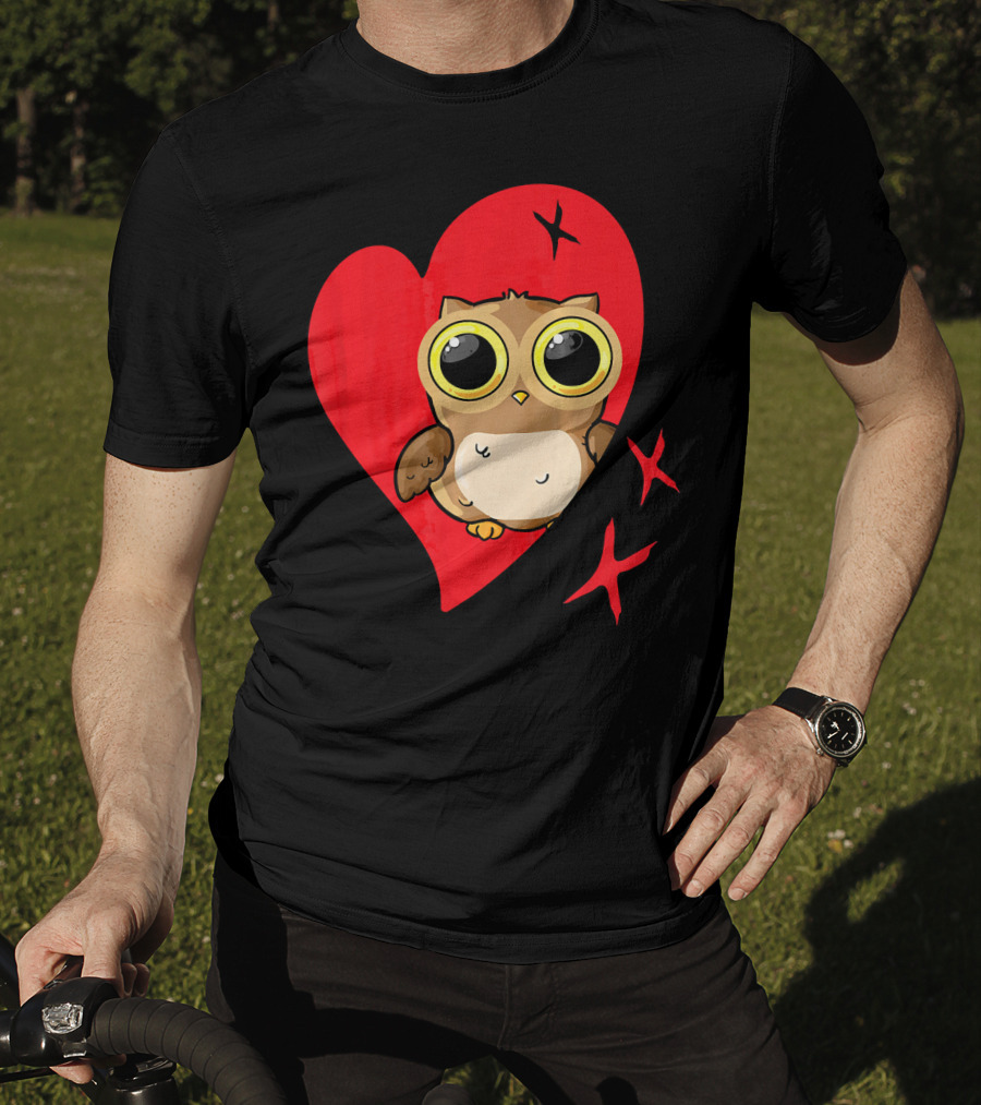 Valentine Day Red Heart Owl With Big Eyes T-Shirt