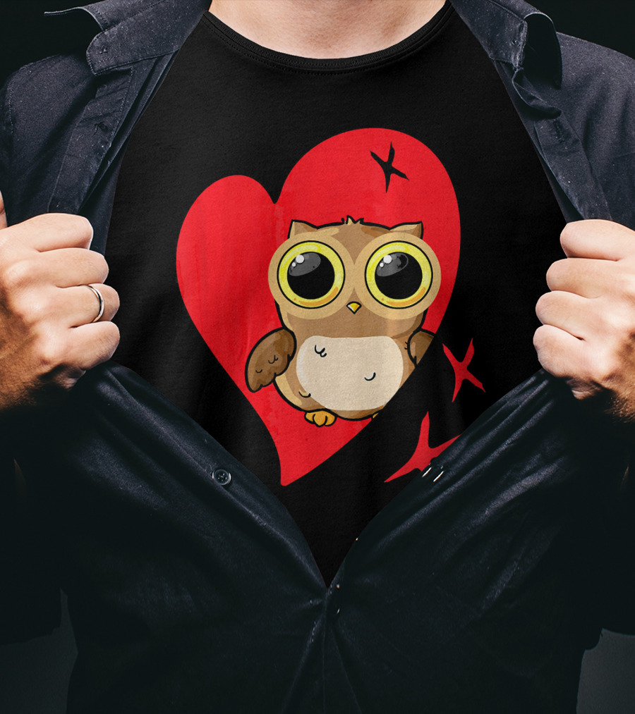 Valentine Day Red Heart Owl With Big Eyes T-Shirt