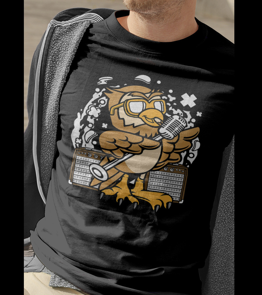 Owl Singer Microphone Glasses Music Performance T-Shirt