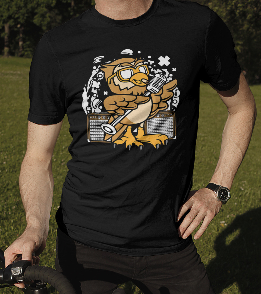 Owl Singer Microphone Glasses Music Performance T-Shirt