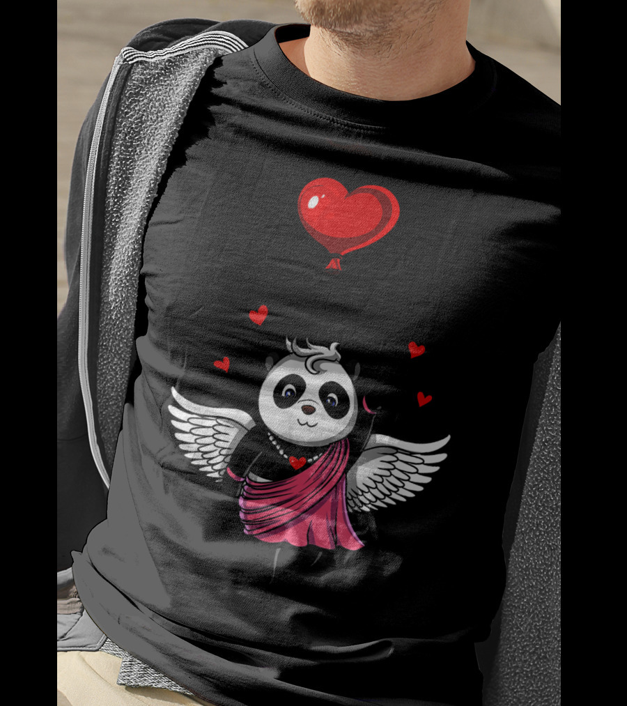 Panda Bear Cupid Valentines Day Love Balloon T-Shirt