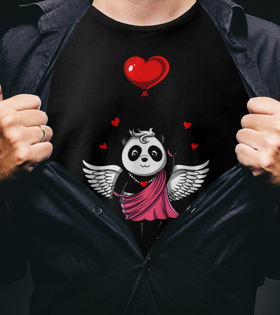 Panda Bear Cupid Valentines Day Love Balloon T-Shirt