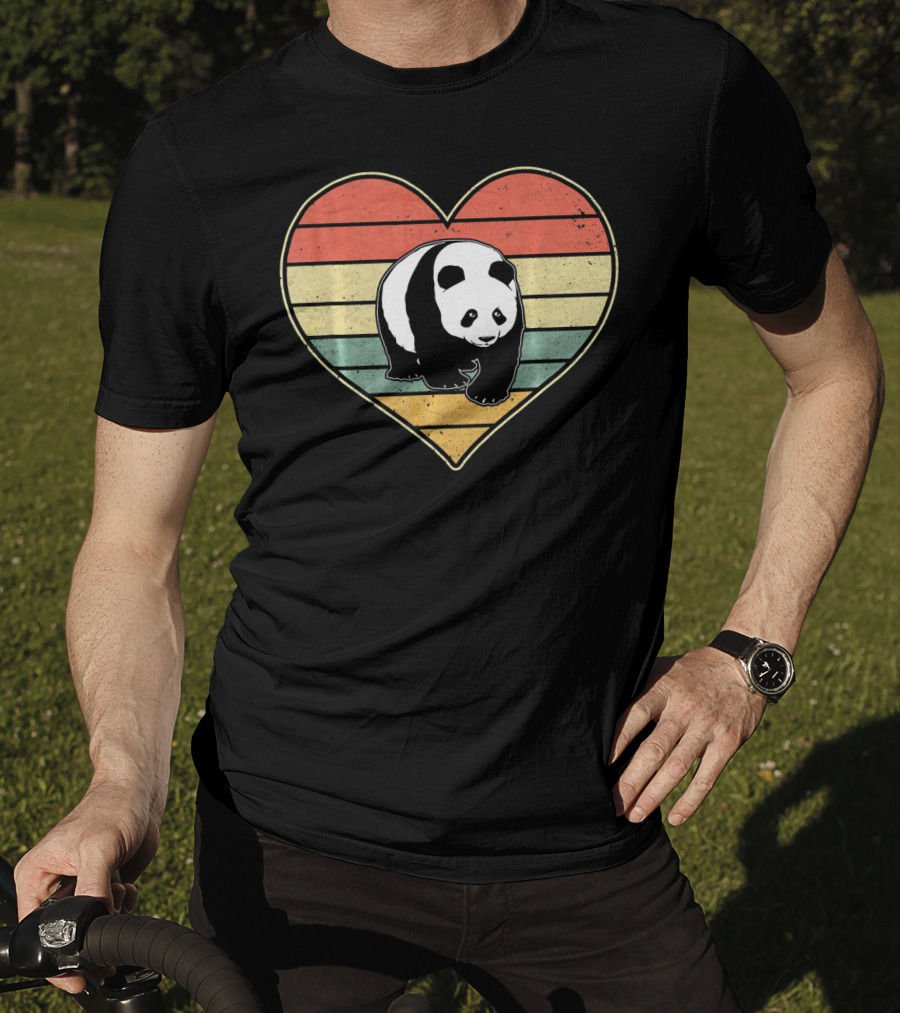 Panda Bear Vintage Heart Retro Stripes T-Shirt