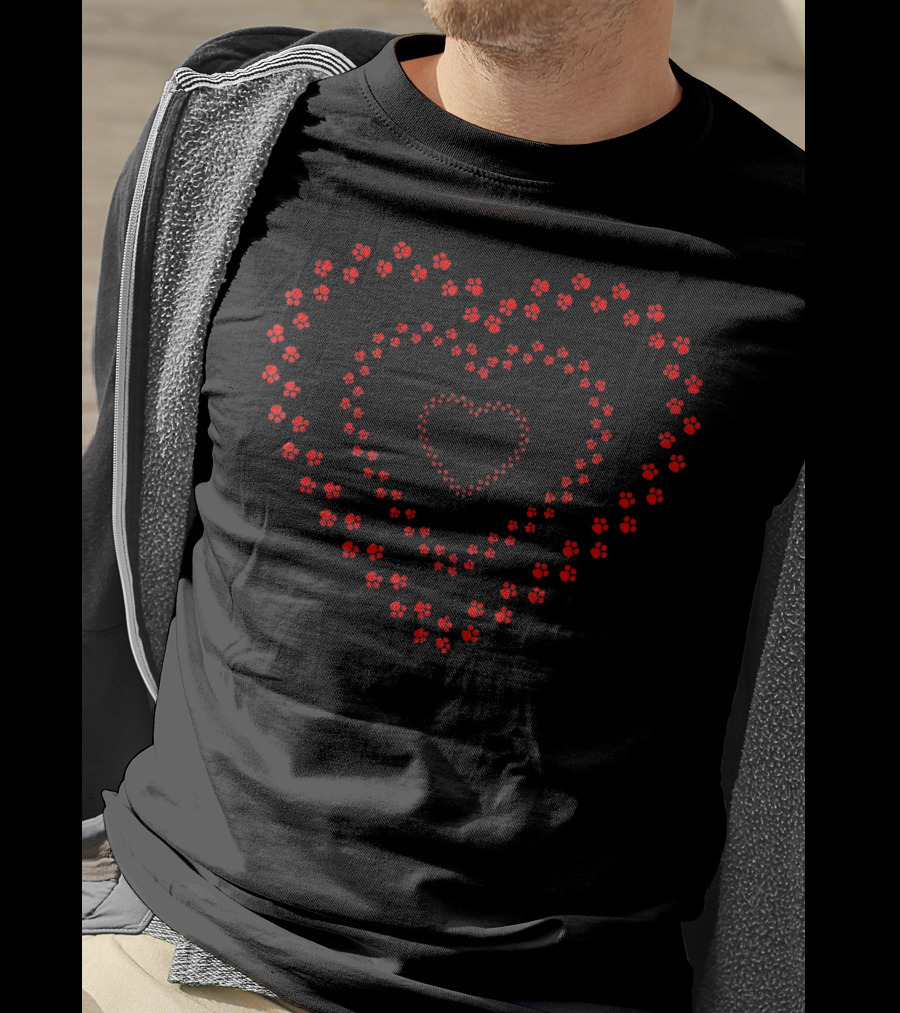 Paw Print Hearts Pattern Animal Lover T-Shirt