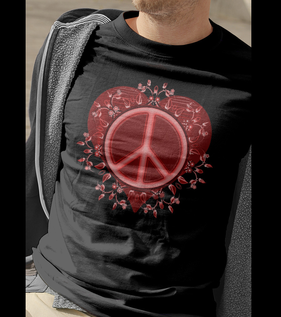 Peace Sign Heart Valentine Floral Embrace T-Shirt