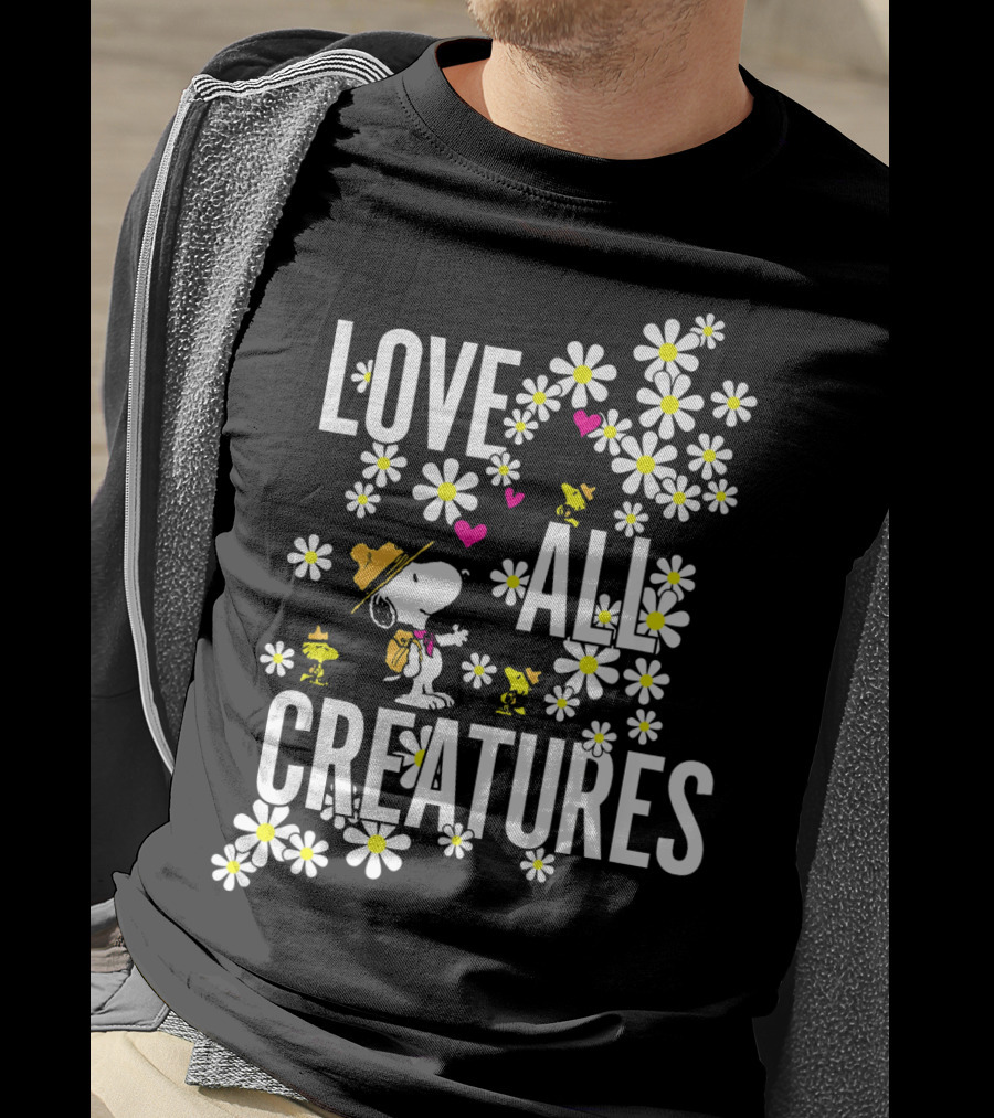Peanuts Love All Creatures Valentine Snoopy With Flowers T-Shirt