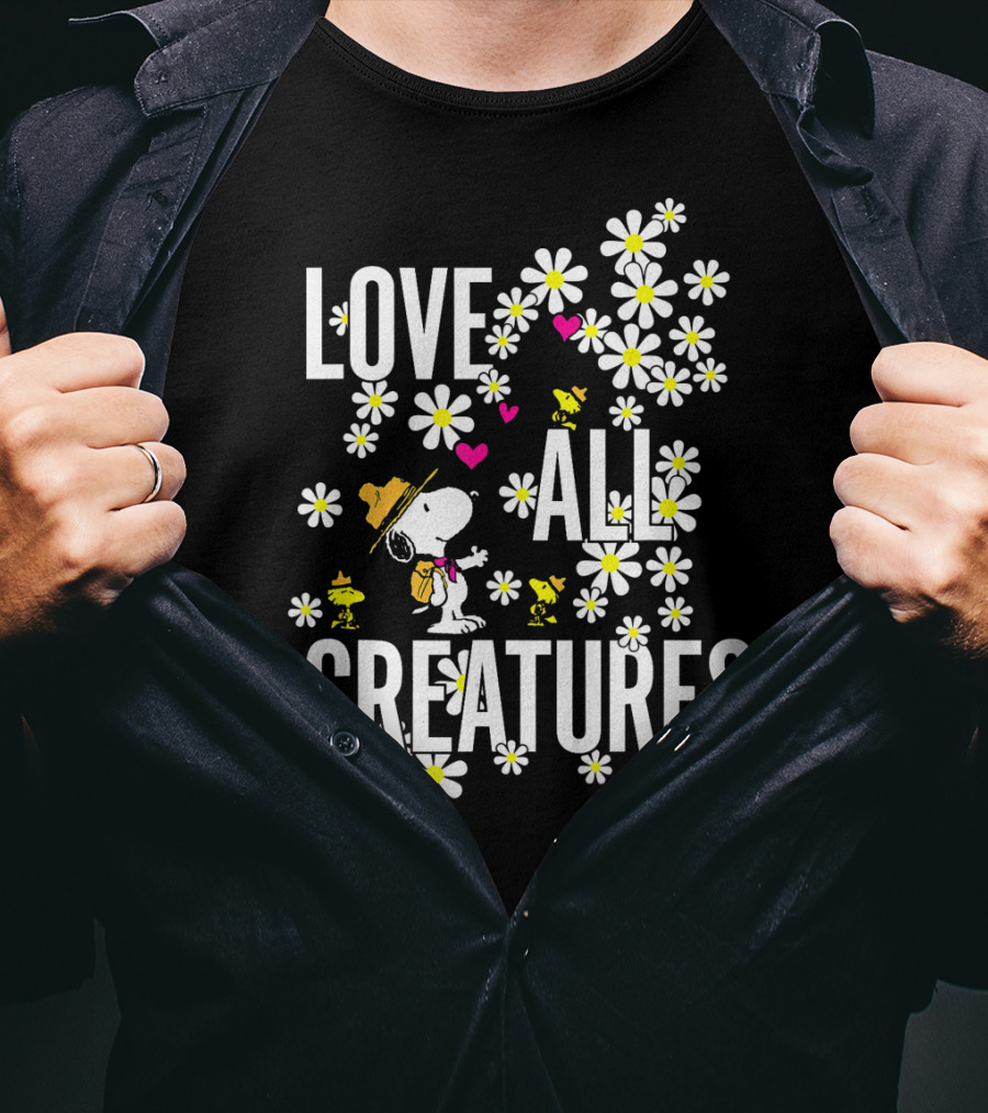 Peanuts Love All Creatures Valentine Snoopy With Flowers T-Shirt