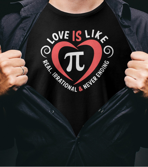 Love Is Like Pi Real Irrational And Never Ending Valentine's Day T-Shirt
