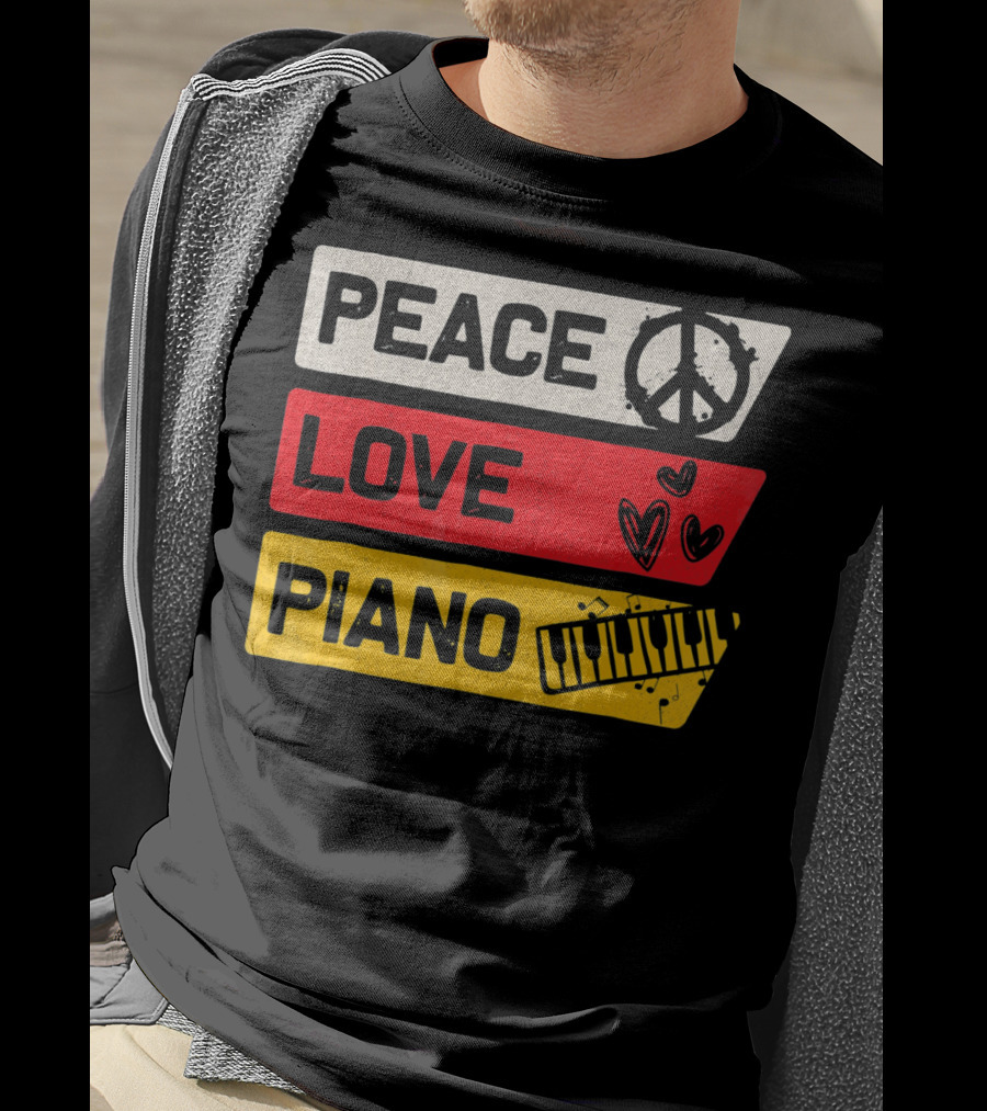 Peace Love Piano Music Peace Sign Keyboard T-Shirt
