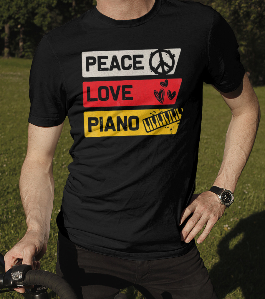 Peace Love Piano Music Peace Sign Keyboard T-Shirt