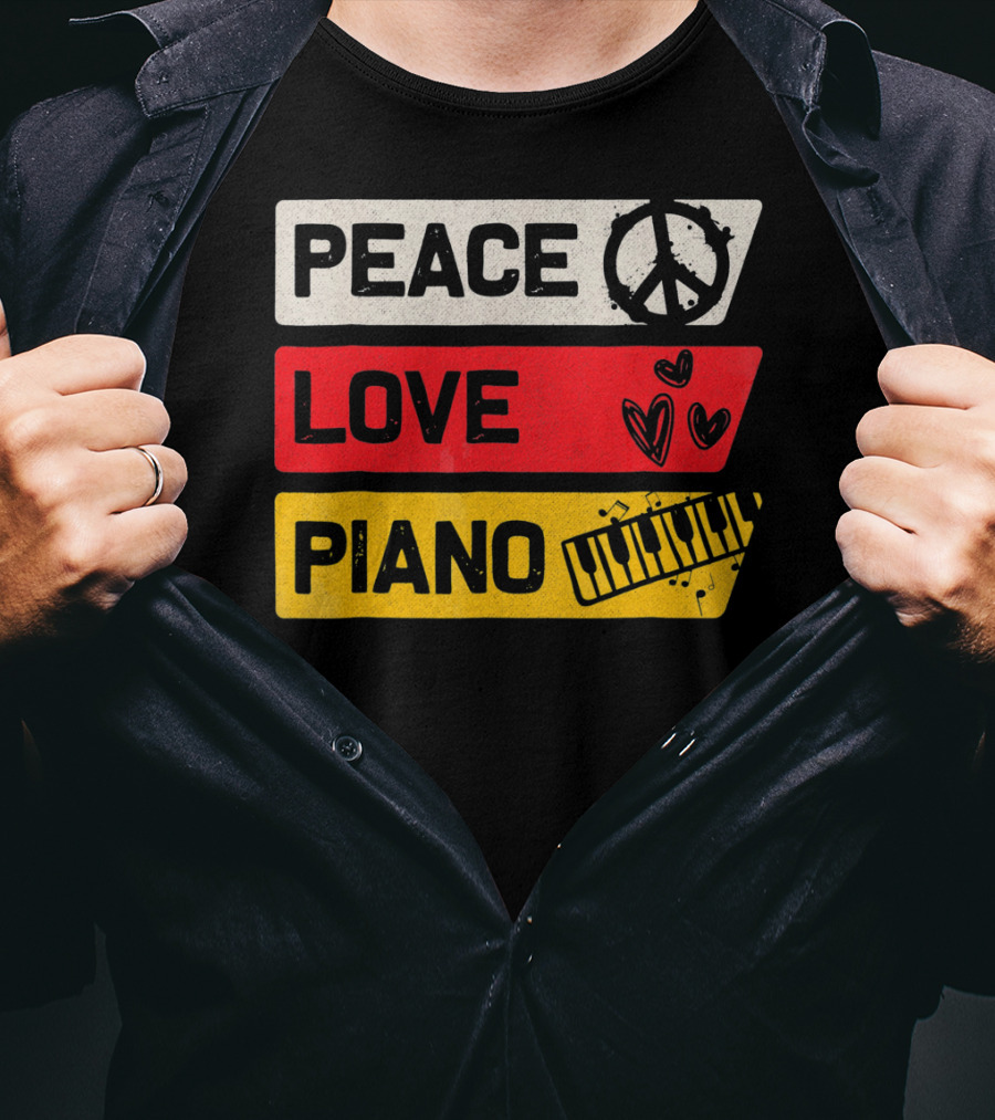 Peace Love Piano Music Peace Sign Keyboard T-Shirt
