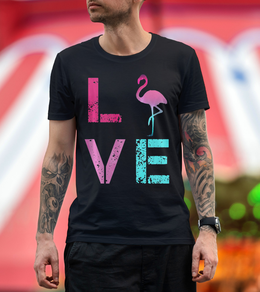 LOVE Pink Flamingos Valentine T-Shirt