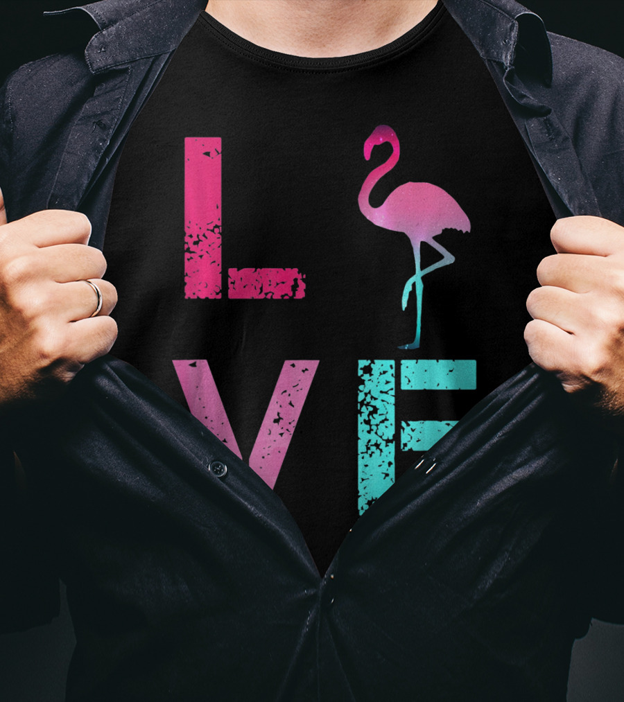 LOVE Pink Flamingos Valentine T-Shirt