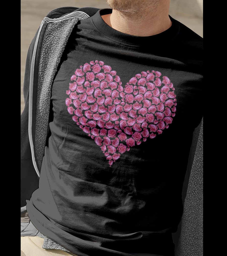 Pink Rose Flower Heart For Roses Lover T-Shirt