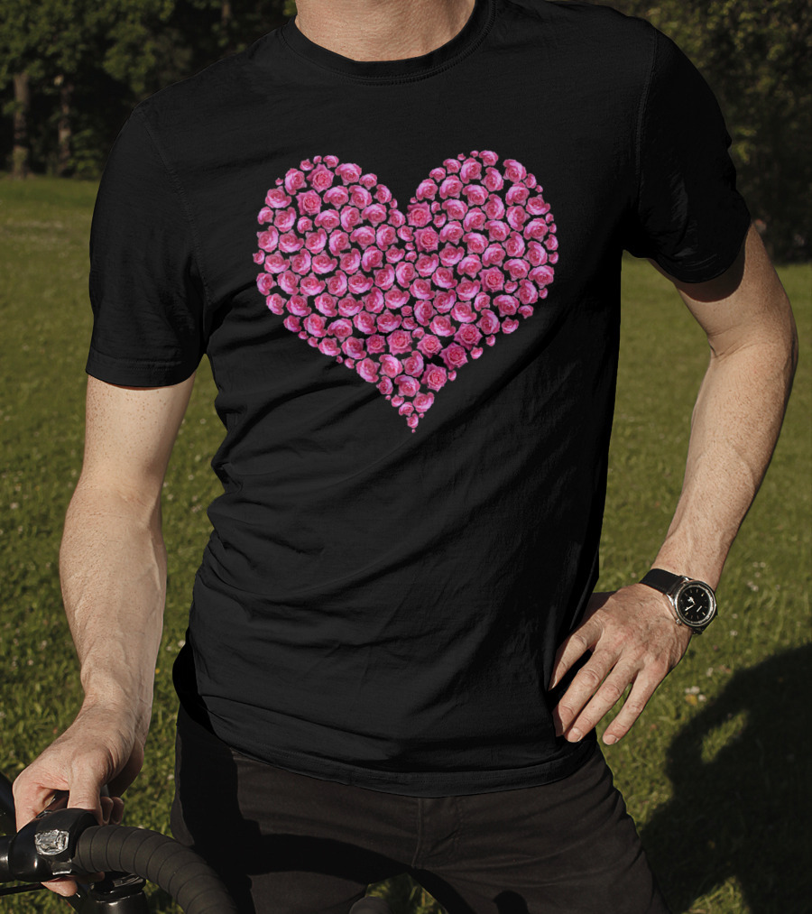 Pink Rose Flower Heart For Roses Lover T-Shirt