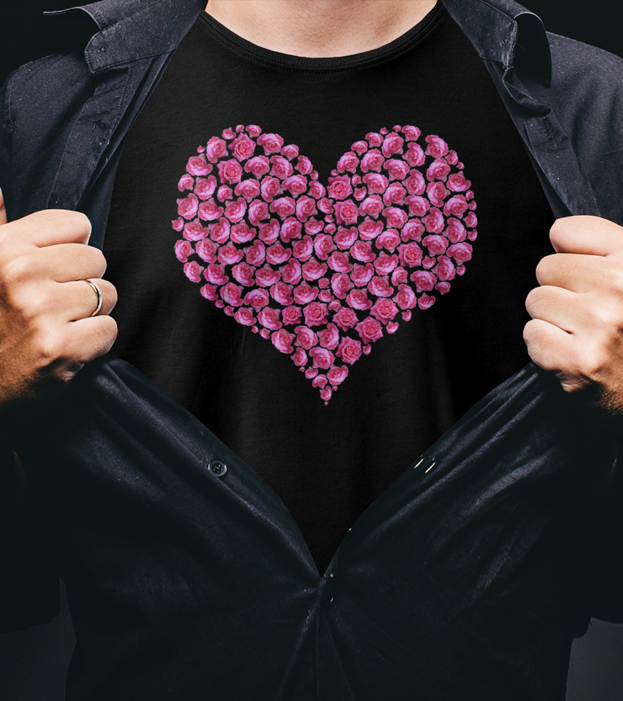 Pink Rose Flower Heart For Roses Lover T-Shirt