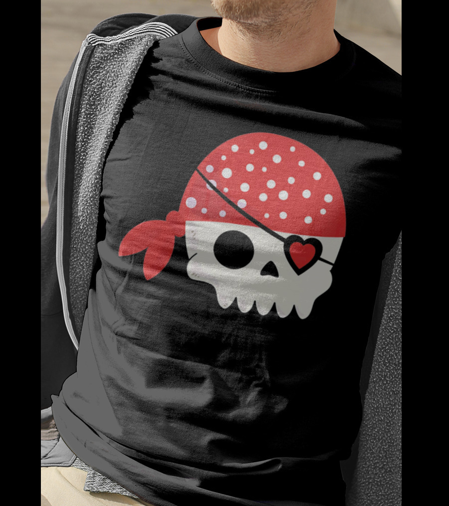 Pirate Skull With Heart Eyepatch I Steal Hearts Valentines T-Shirt