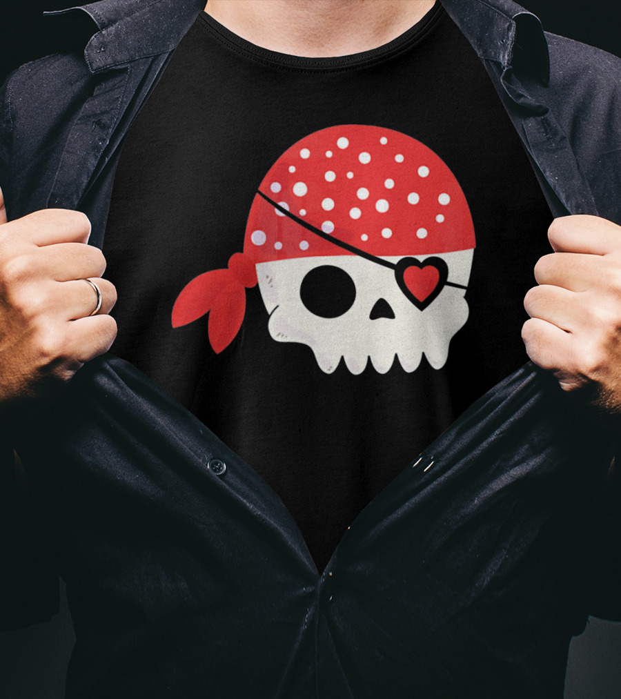 Pirate Skull With Heart Eyepatch I Steal Hearts Valentines T-Shirt