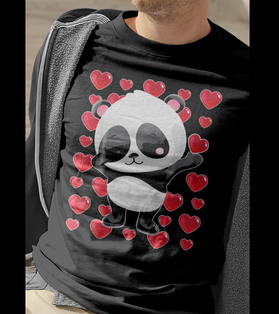Panda Surrounded By Hearts For Valentines Day T-Shirt