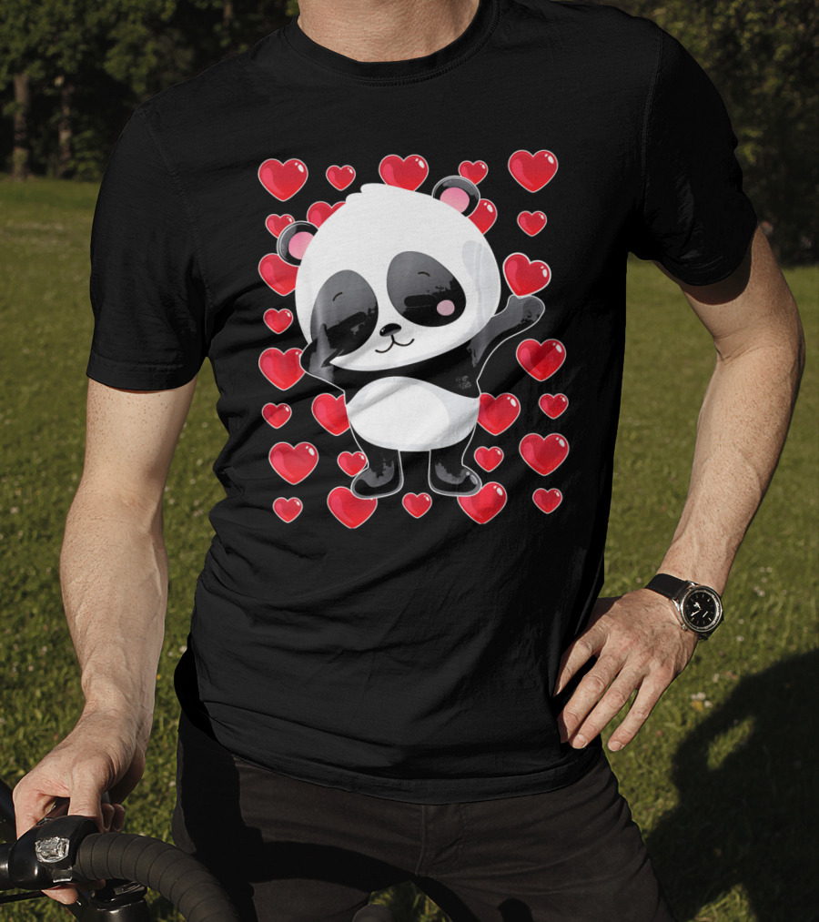 Panda Surrounded By Hearts For Valentines Day T-Shirt