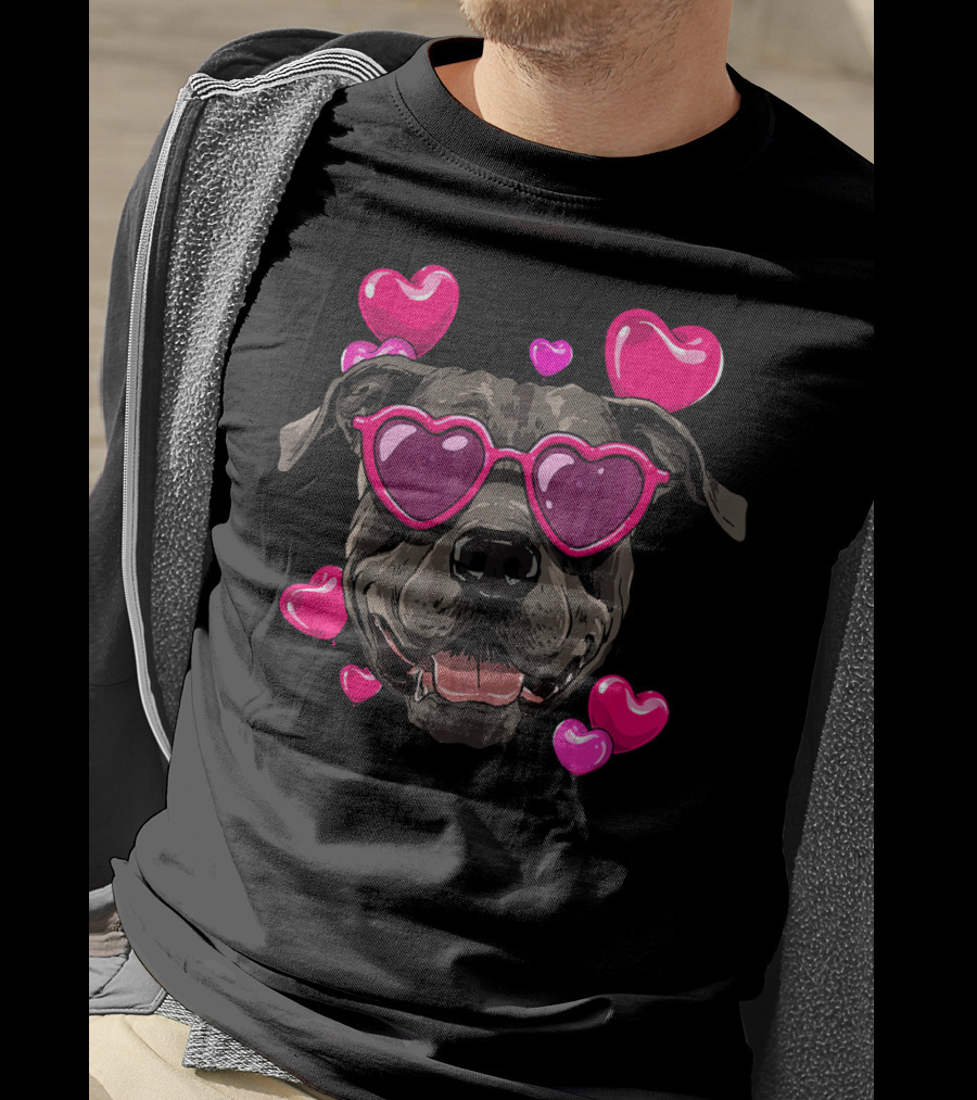 Pit Bull Heart Sunglasses Valentines Day Dog With Hearts T-Shirt