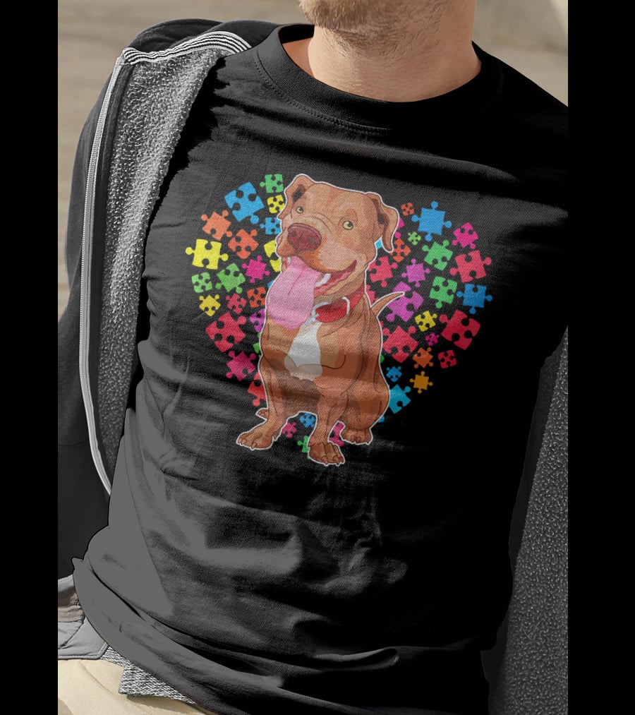 Pitbull Dog Heart Puzzle Valentine T-Shirt
