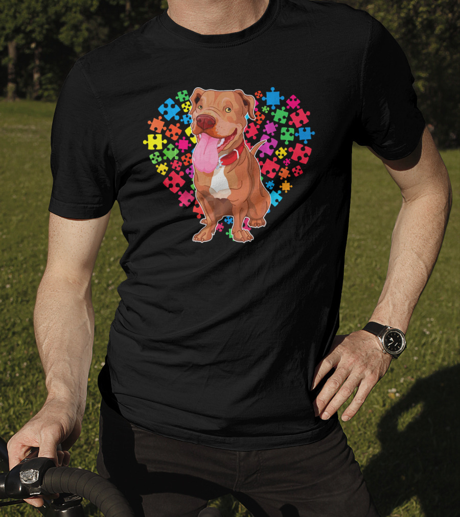 Pitbull Dog Heart Puzzle Valentine T-Shirt