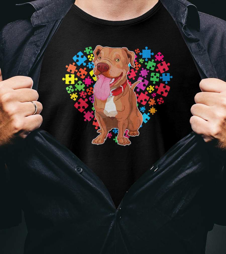 Pitbull Dog Heart Puzzle Valentine T-Shirt