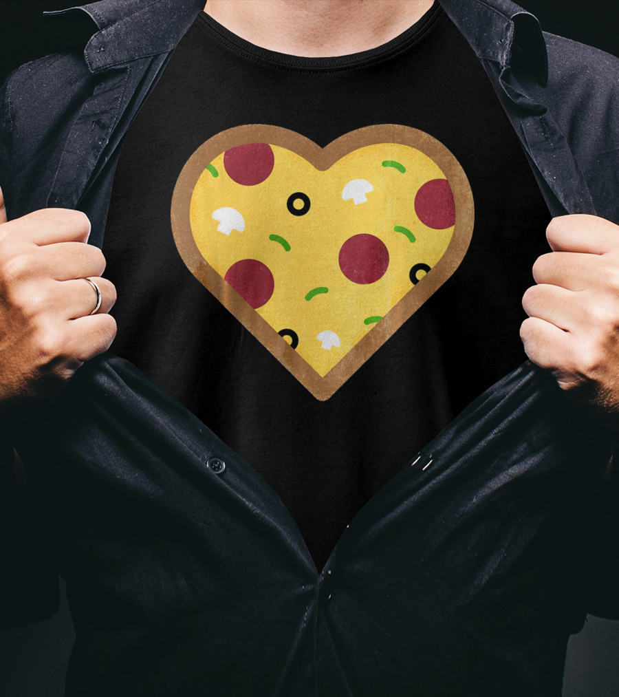 Pizza Heart Toppings Punny Pepperoni Olive Mushroom T-Shirt