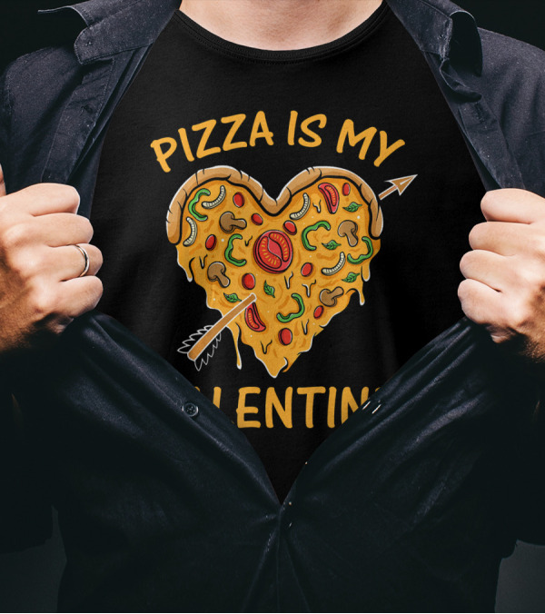 Pizza Is My Valentine Heart-Shaped Cheese Arrow Valentine's Day T-Shirt