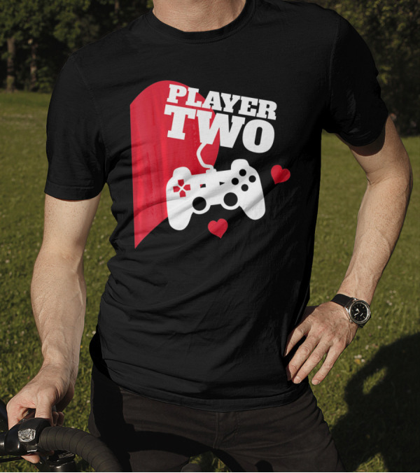 Player Two Valentine With Game Controller And Hearts T-Shirt