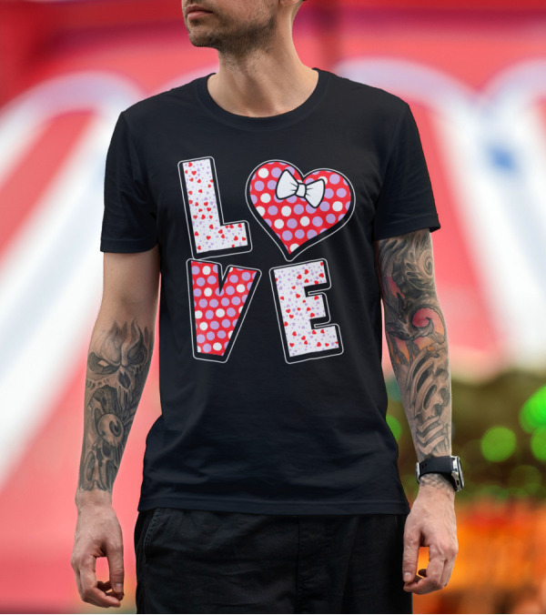Premium T-Shirt: LOVE Polka Dot Heart Bow Tie Valentines T-Shirt LOVE Polka Dot Heart Bow Tie Valentines T-Shirt
