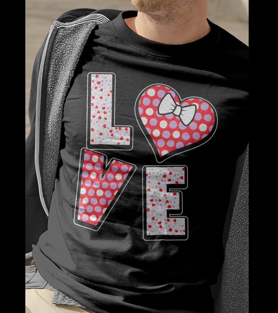 LOVE Polka Dot Heart Bow Tie Valentines T-Shirt