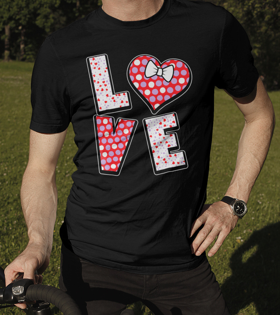 LOVE Polka Dot Heart Bow Tie Valentines T-Shirt