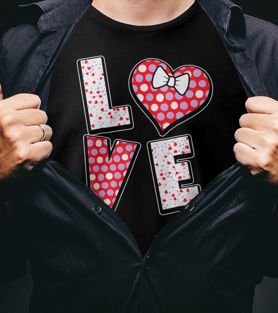 LOVE Polka Dot Heart Bow Tie Valentines T-Shirt