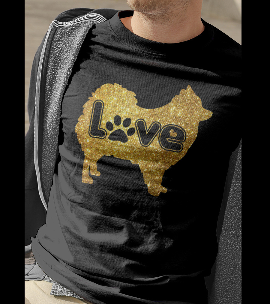 Pomeranian Love Gold Sparkle Paw Valentine T-Shirt