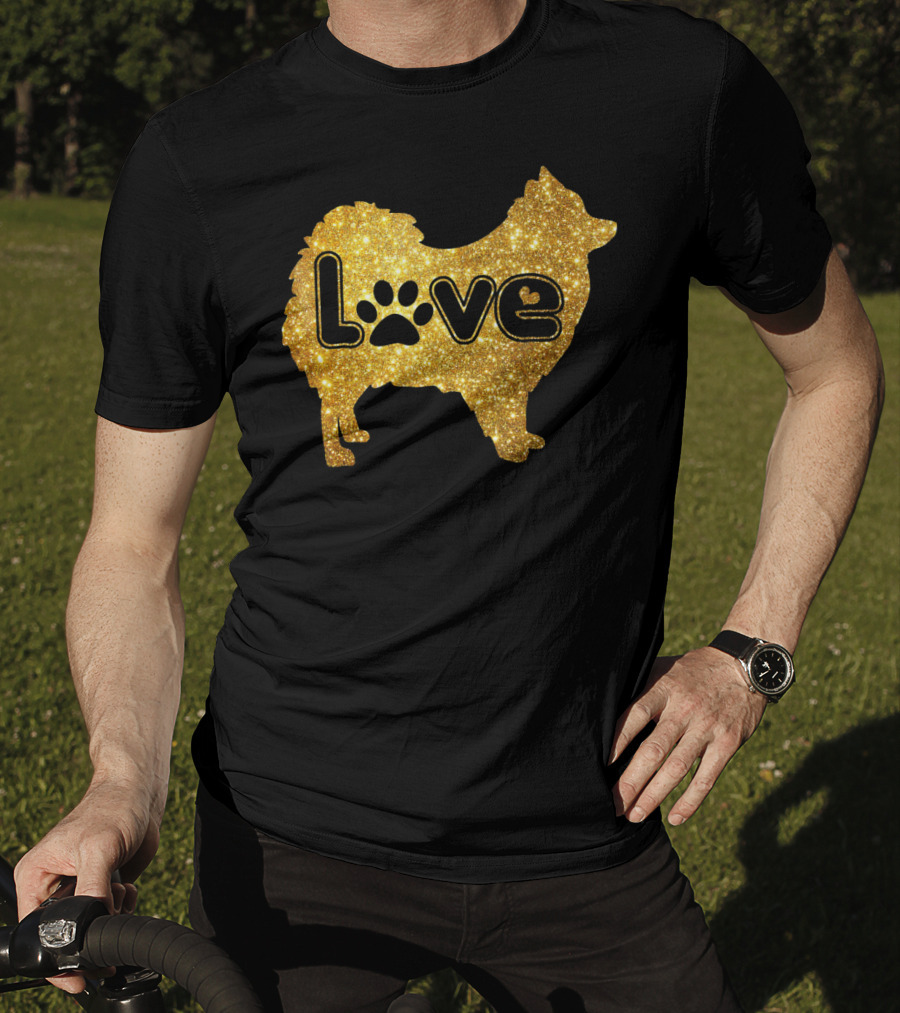 Pomeranian Love Gold Sparkle Paw Valentine T-Shirt