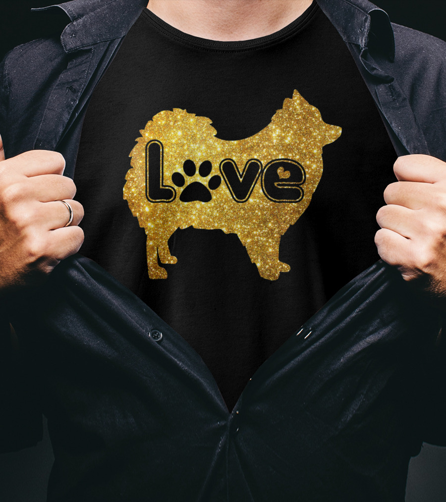 Pomeranian Love Gold Sparkle Paw Valentine T-Shirt