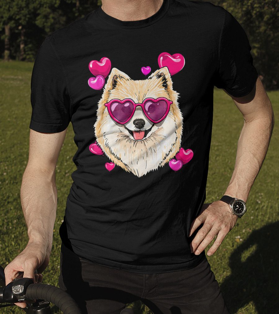 Pomeranian Valentines Day Heart Sunglasses Love Dog T-Shirt