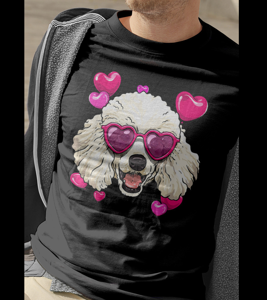 Poodle Valentines Day Heart Glasses Cute Dog T-Shirt