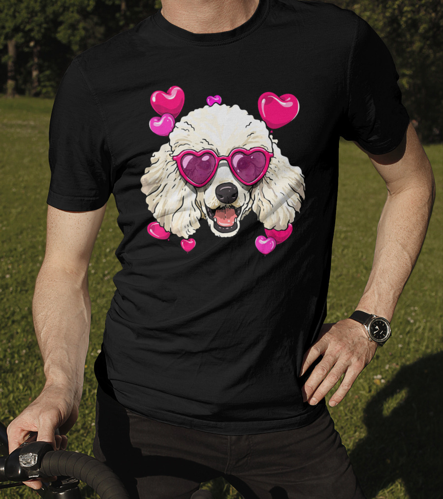 Poodle Valentines Day Heart Glasses Cute Dog T-Shirt